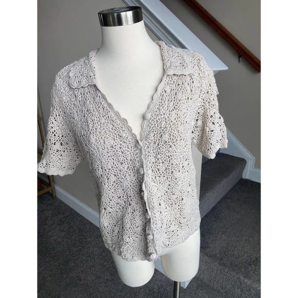 Vintage 90's Laura Scott crochet button down collared top, size small - Picture 1 of 12